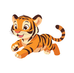 Cartoon Illustration of a Smiling Orange Tiger with Black Stripes