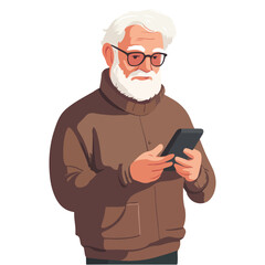 Old man with phone vector illustration
