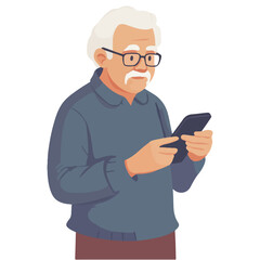 Old man with phone vector illustration