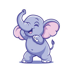 Cute elephant walking happy isolated cartoon animal illustration Flat Style Sticker Icon Design
