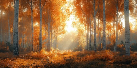 Fototapeta premium autumn forest in the morning generative AI