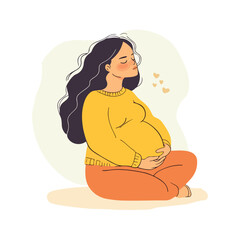 Pregnant woman flat style illustration white background isolated pastel colors postcard mother