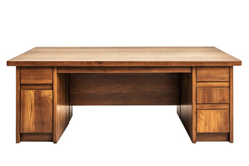 Office wooden table isolated on white, png die cut transparent.