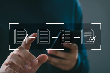 A person interacting with digital documents, highlighting the process of organization and...