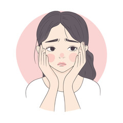 Sad teenage girl young woman resting her chin on her hands thinking frustrated Flat Vector Illustration
