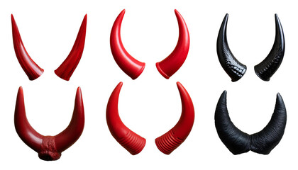 Set of devil demon satan horn on transparent background cutout. on transparent background