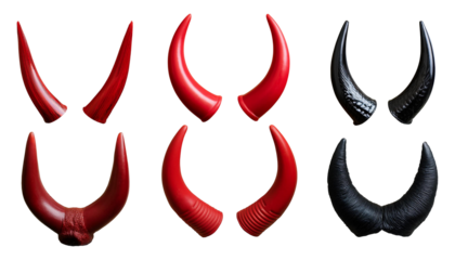 Set of devil demon satan horn on transparent background cutout. on transparent background