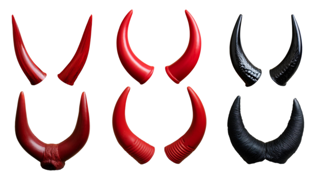 Set of devil demon satan horn on transparent background cutout. on transparent background