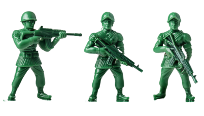 Set of Full body of green toy soldier aiming with a rifle on transparent background