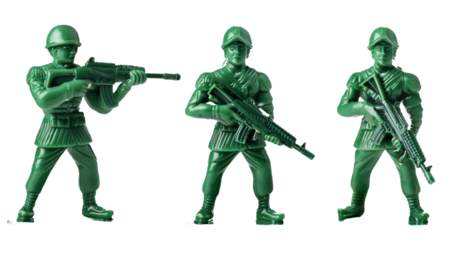 Set of Full body of green toy soldier aiming with a rifle on transparent background - Powered by Adobe