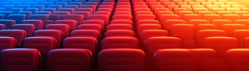 Naklejka premium Vibrant rows of red and blue chairs in a theater setting