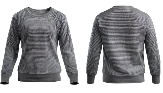 Set of grey gray front and back view tee sweatshirt sweater long sleeve on transparent background