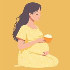 Pregnant woman vector having breakfast Flat illustration