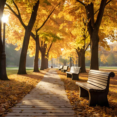 Naklejka premium bench in autumn park