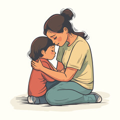 Mother and child love mothers day hand drawn flat stylish cartoon Flat illustration