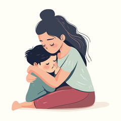 Obraz premium Mother and child love mothers day hand drawn flat stylish cartoon Flat illustration