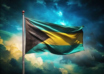 Bahamas Independence Day Celebration Banner with Flag on Dark Turquoise Background