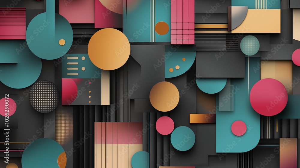 Poster abstract geometric in multi-colored shades with geometric shapes and patterns. minimalistic and attr