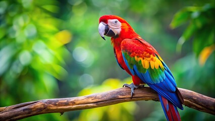 Colorful modern image of a macro macaw perched on a branch