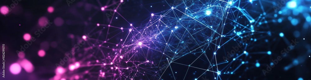 Poster Abstract background with glowing lines and points in pink and blue.