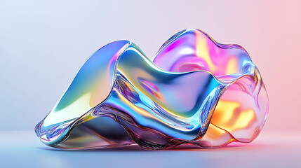 Obraz premium Abstract iridescent liquid shape with vibrant colors and smooth, flowing forms against a soft gradient background.