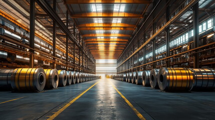 Obraz premium steel rolls stacked in the warehouse