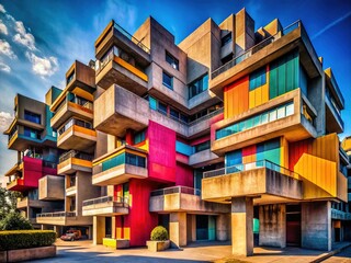 Fototapeta premium Deconstructed Postmodern Illustrations: Geometric Shapes and Brutalism in Graphic Design