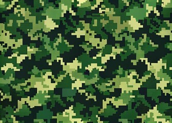 Dark Green Military Camouflage Pixel Art Seamless Pattern for Backgrounds and Textiles