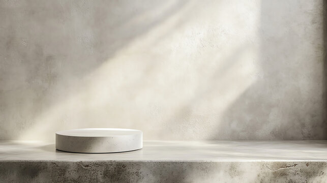 Minimalist concrete pedestal in natural light, perfect for showcasing products or designs with an elegant and serene backdrop.