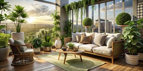 Transform your urban balcony into a serene oasis with lush plants and inviting decor for the perfect relaxation getaway right outside your door.