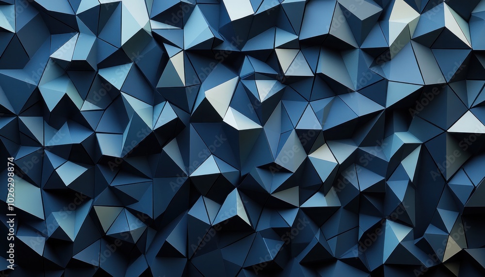 Poster abstract blue polygonal background with 3d effect and geometric shapes.