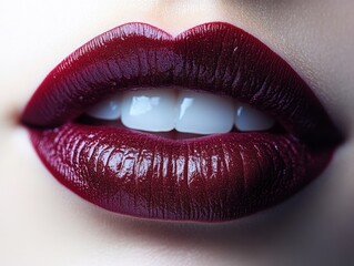 Obraz premium A close-up of full, dark berry-colored lips in a natural pose, isolated on white background