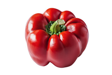 Fresh, vibrant red bell pepper with a glossy skin, showcasing its smooth texture and crisp edges, placed at an angle to emphasize its three-dimensional shape