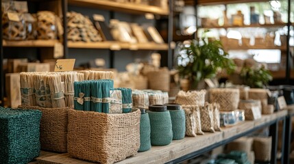 Fototapeta premium Conceptual image of biodegradable products displayed in a shop, representing the growing market for sustainable goods