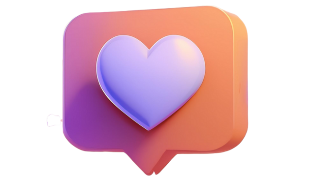 white heart in red square message bubble box 3d icon cartoon style floating on transparent background