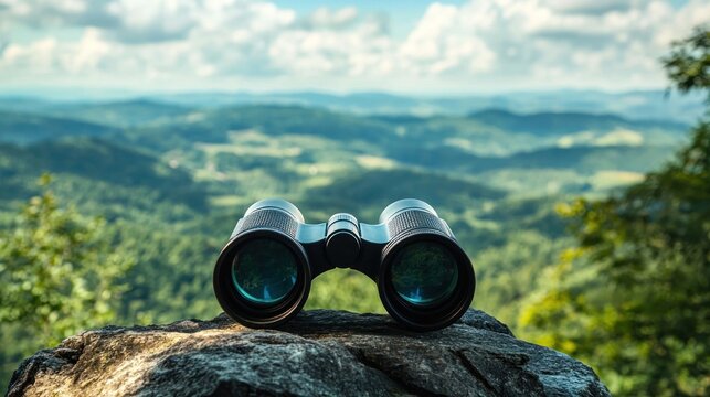 Conceptual image of a scenic view through binoculars at a lookout point, capturing the beauty of nature
