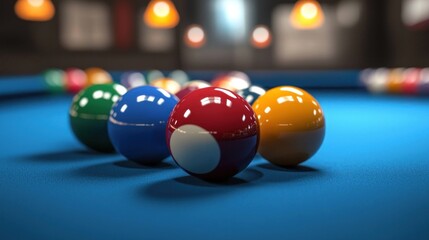 Conceptual image of a close-up of a billiards table with colorful balls in play, emphasizing strategy and skill