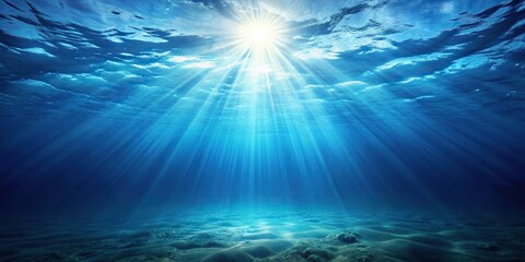Fototapeta premium Minimalist underwater scene with sunlight shining through deep ocean water