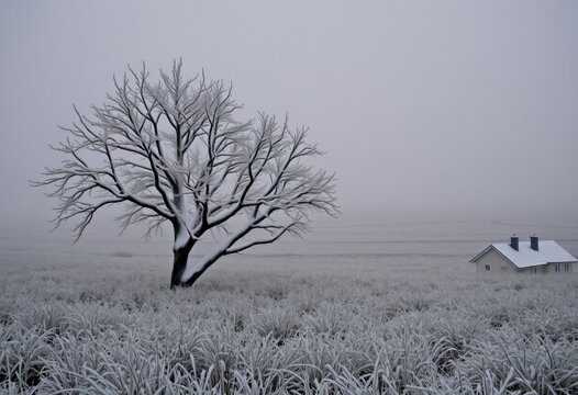 Snow covered tree, christmas winter