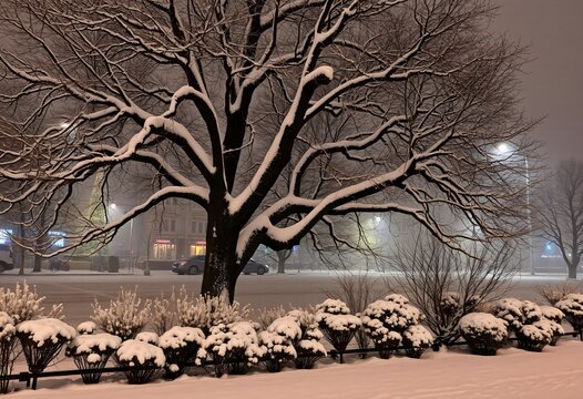 Snow covered tree, christmas winter