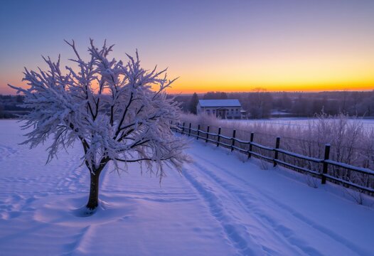 Snow covered tree, christmas winter