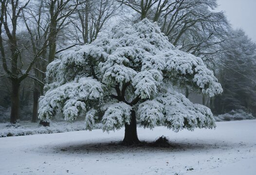 Snow covered tree, christmas winter