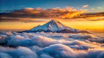 Mount Elbrus Covered Clouds During
