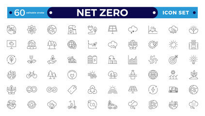 Net zero nature Outline icon natural environment Carbon neutral and net zero concept greenhouse gas emissions Green energy, CO2 neutral, gas emissions, climate, ecology. Editable stroke outline icon.