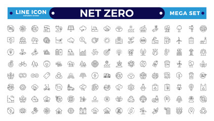 Net zero nature Outline icon natural environment Carbon neutral and net zero concept greenhouse gas emissions Green energy, CO2 neutral, gas emissions, climate, ecology. Editable stroke outline icon.