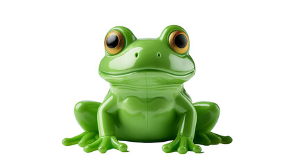 A bright green toy frog sitting on transparent background