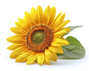 Fototapeta premium A detailed close-up of a yellow sunflower with visible texture in the petals and seeds, isolated on white background 
