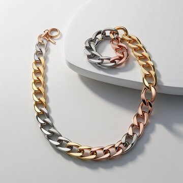 14k tri color gold Figaro chain mixed metal beauty