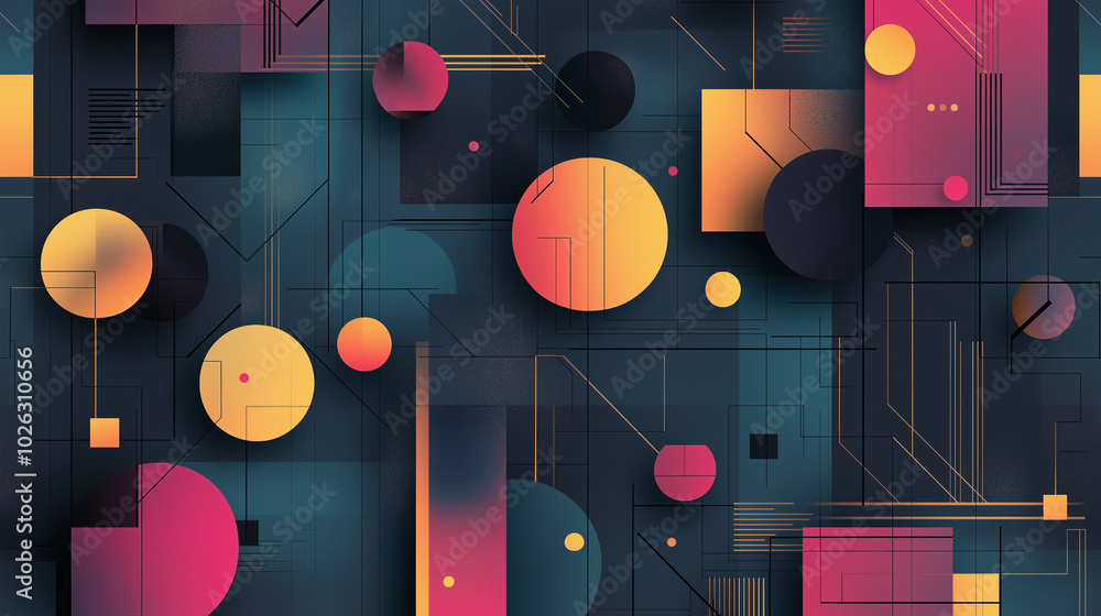 Poster abstract geometric in multi-colored shades with geometric shapes and patterns. minimalistic and attr
