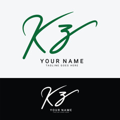K, Z, KZ Initial letter logo. Alphabet KZ Handwritten Signature logo